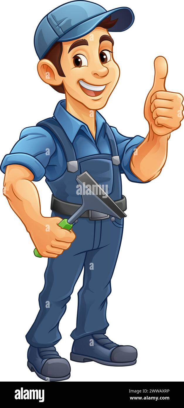 Window Cleaner Cartoon Car Wash Cleaning Man Stock Vector