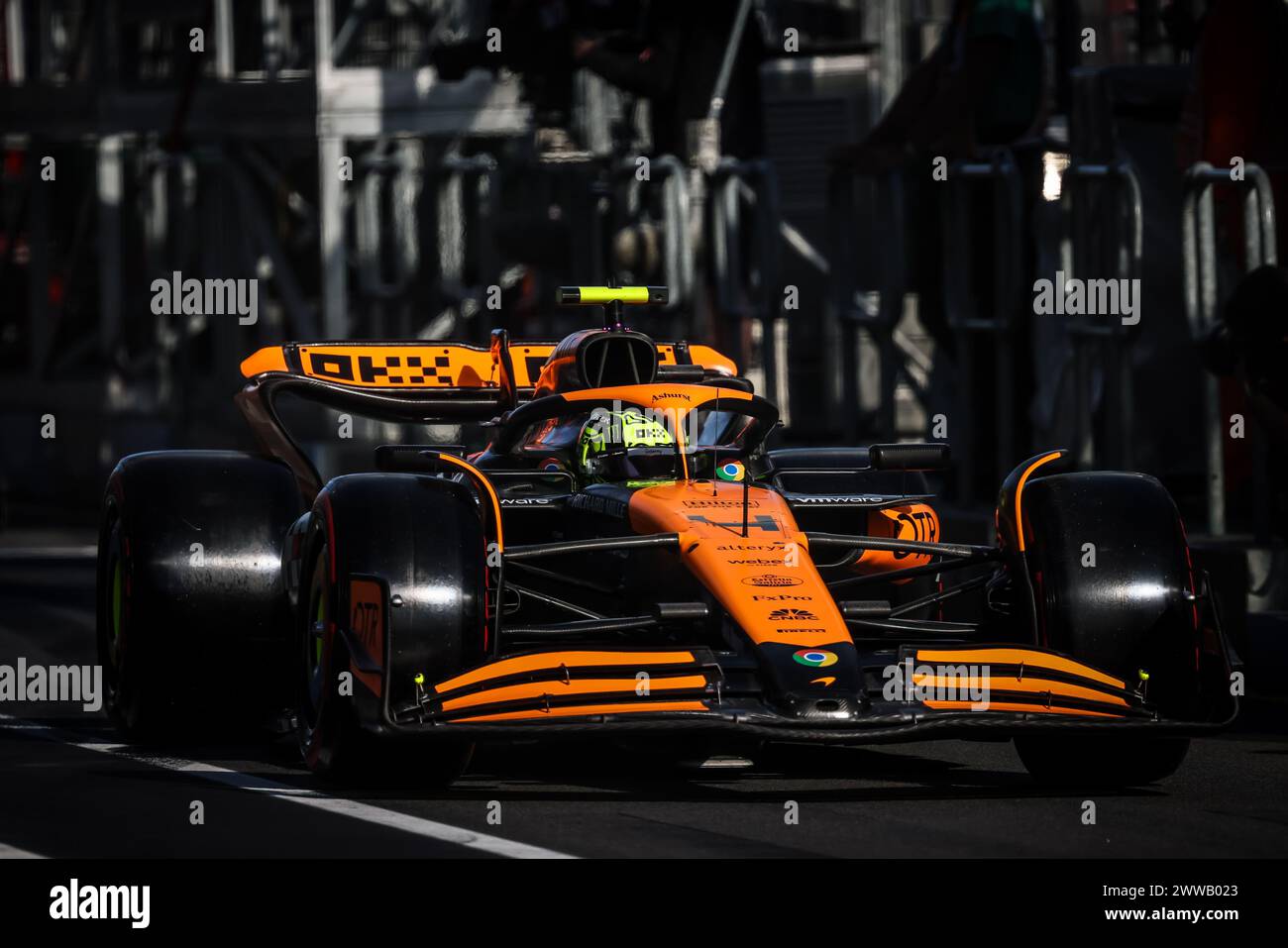Melbourne, Victoria, Australia. 23rd Mar, 2024. MELBOURNE, AUSTRALIA - MARCH 23: Lando Norris of Great Britain drives the McLaren MCL38 during qualifying in the 2024 Australian Grand Prix at Albert Park in Melbourne, Australia (Credit Image: © Chris Putnam/ZUMA Press Wire) EDITORIAL USAGE ONLY! Not for Commercial USAGE! Credit: ZUMA Press, Inc./Alamy Live News Stock Photo