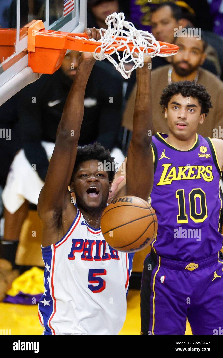 Los Angeles, United States. 22nd Mar, 2024. Philadelphia 76ers' Mo Bamba seen in action during an NBA basketball game between Lakers' and 76ers at Crypto.com Arena. Final Score ( NBA 2024:) Lakers 101:94 76ers Credit: SOPA Images Limited/Alamy Live News Stock Photo