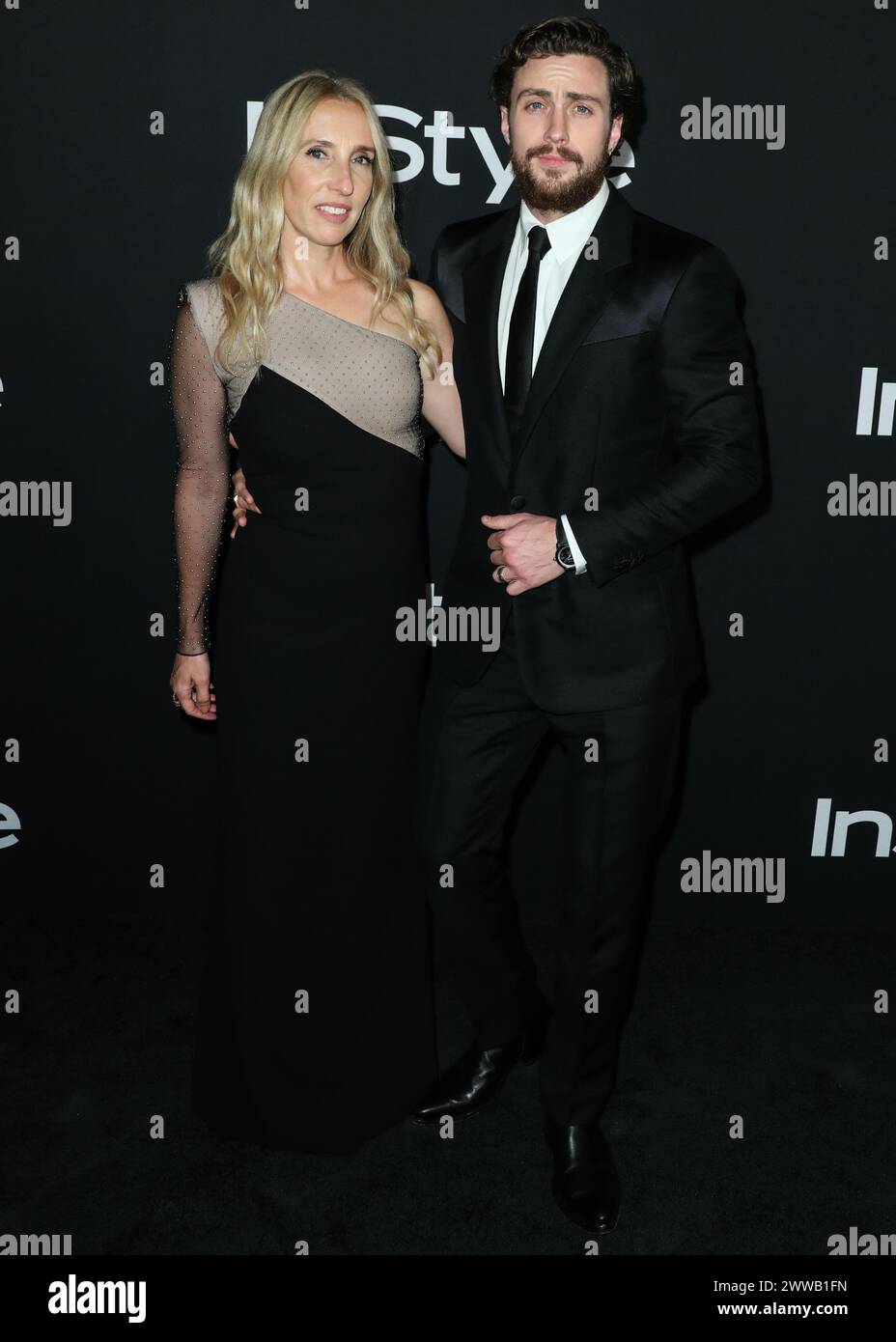 (FILE) Aaron Taylor-Johnson is the latest actor reportedly offered a license to kill and succeed Daniel Craig as the new James Bond (007). LOS ANGELES, CA, USA - OCTOBER 22: Sam Taylor-Johnson and Aaron Taylor-Johnson wearing Givenchy arrive at the InStyle Awards 2018 held at the Getty Center on October 22, 2018 in Los Angeles, California, United States. (Photo by Xavier Collin/Image Press Agency) Stock Photo
