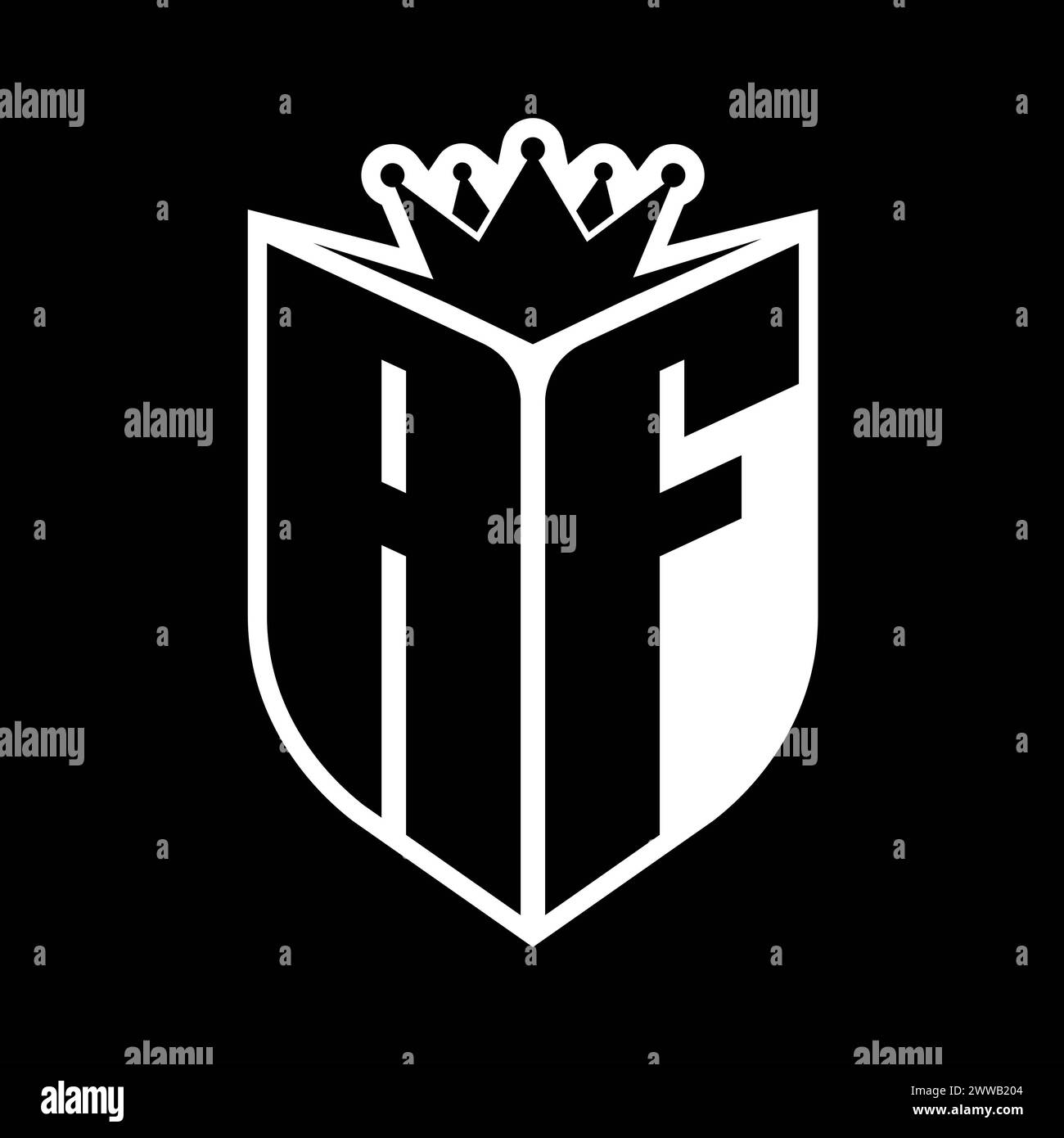 AF Letter bold monogram with shield shape and sharp crown inside shield ...