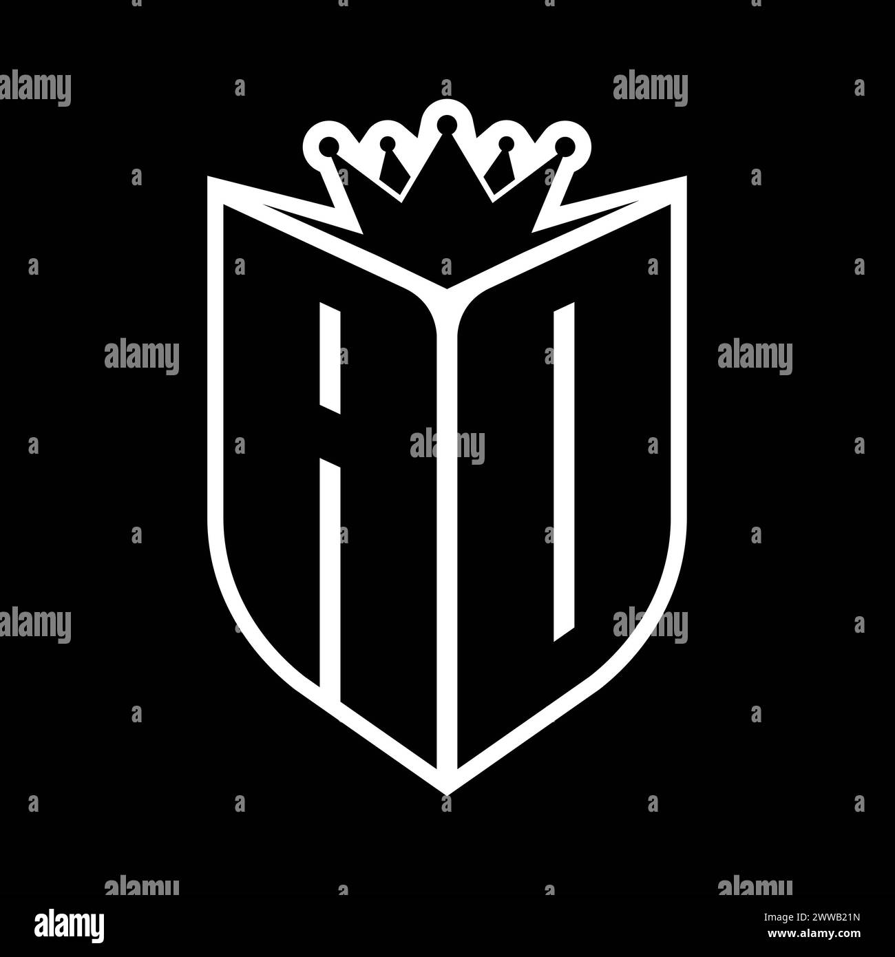 AO Letter bold monogram with shield shape and sharp crown inside shield ...