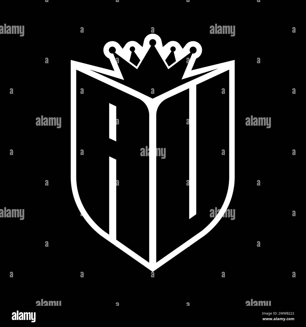 AU Letter bold monogram with shield shape and sharp crown inside shield ...