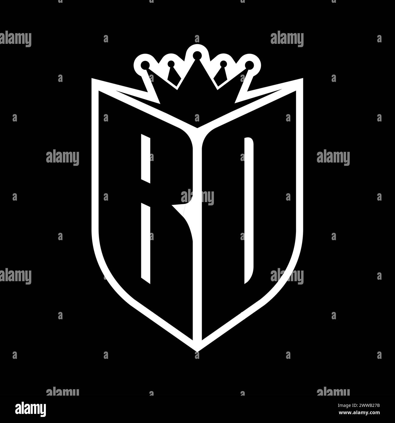 BD Letter bold monogram with shield shape and sharp crown inside shield black and white color design template Stock Photo