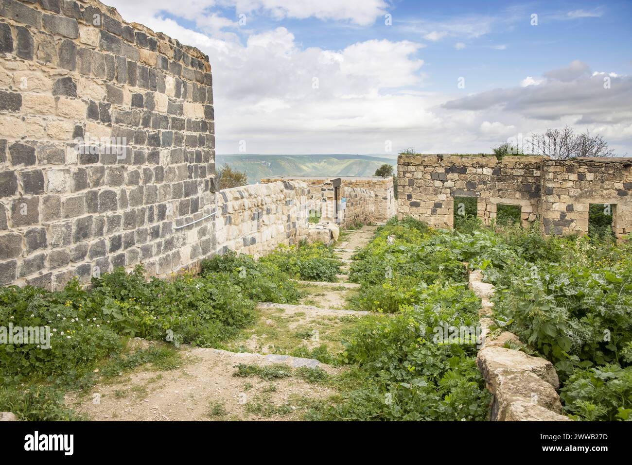 walls in the roman ruins at umm qais ( formally called gadara) jordan Stock Photo