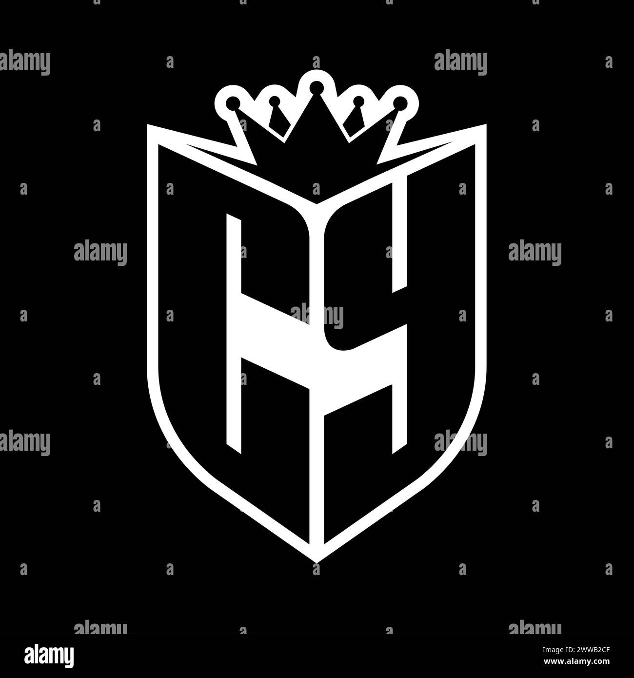 CY Letter bold monogram with shield shape and sharp crown inside shield ...