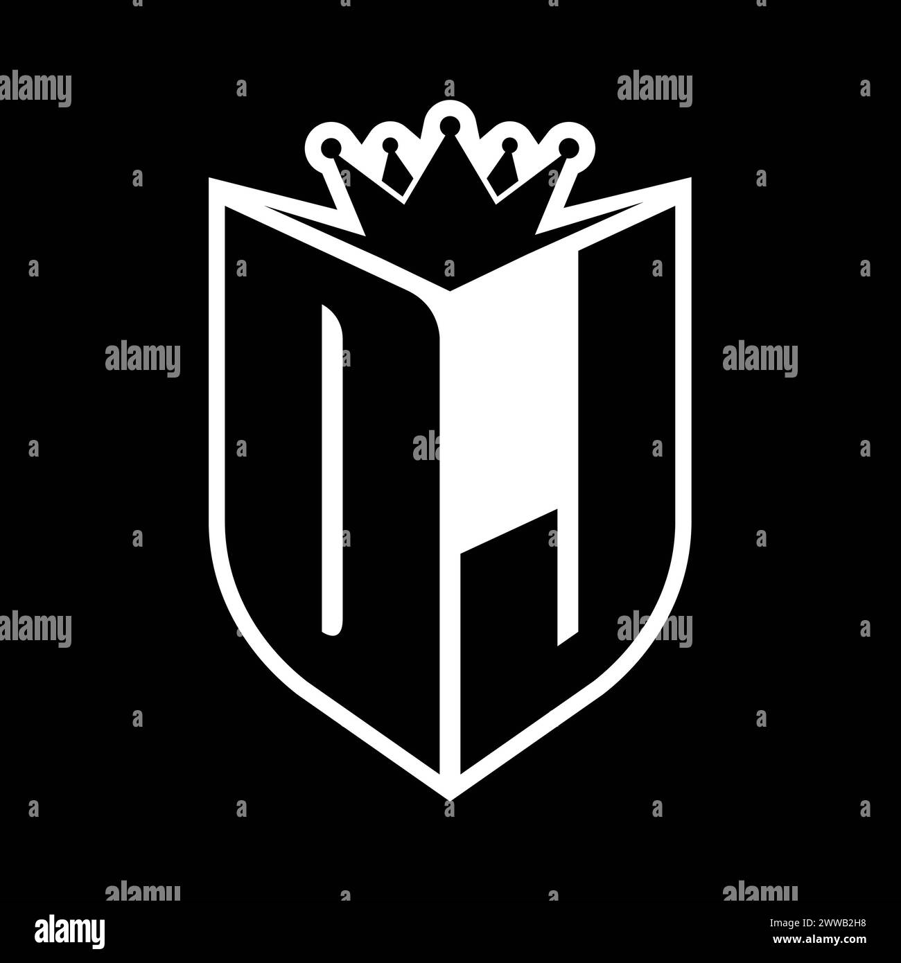 DJ Letter bold monogram with shield shape and sharp crown inside shield ...
