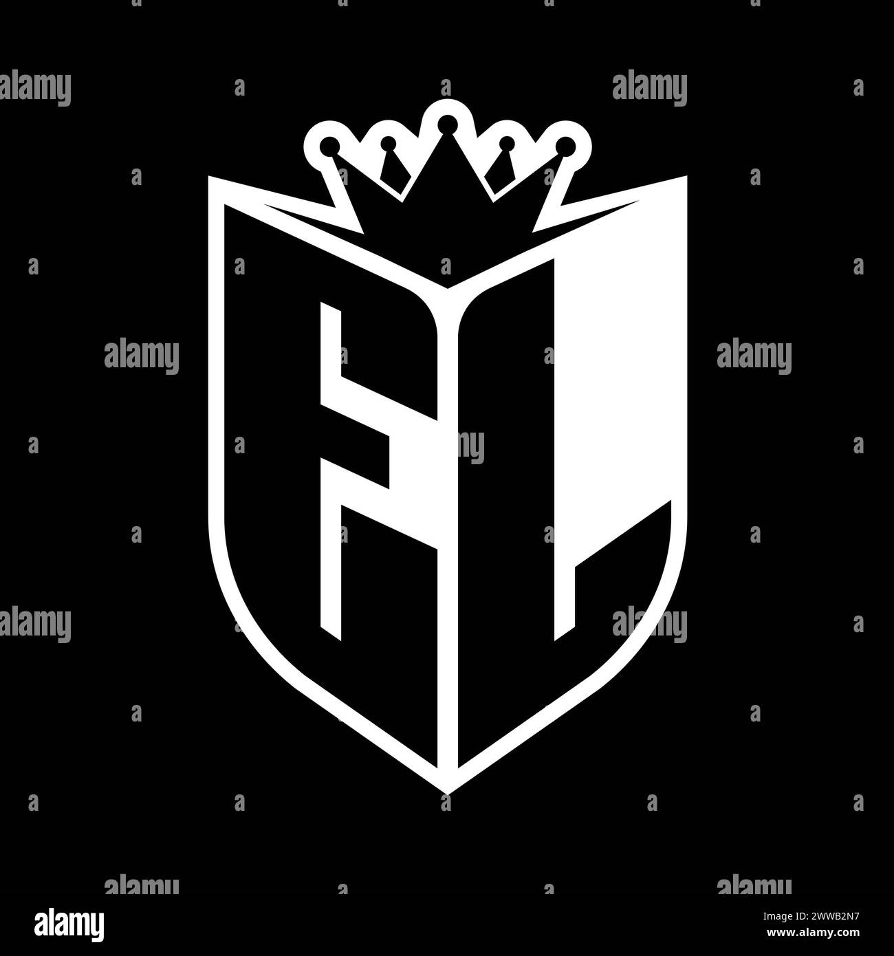 EL Letter bold monogram with shield shape and sharp crown inside shield ...