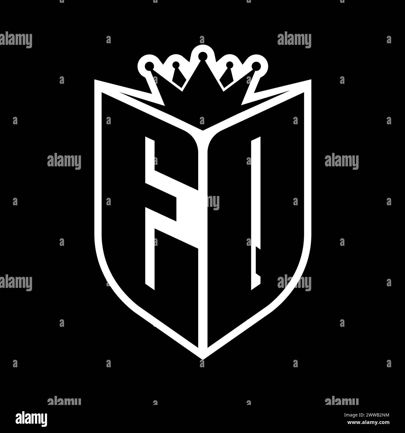 EQ Letter bold monogram with shield shape and sharp crown inside shield ...