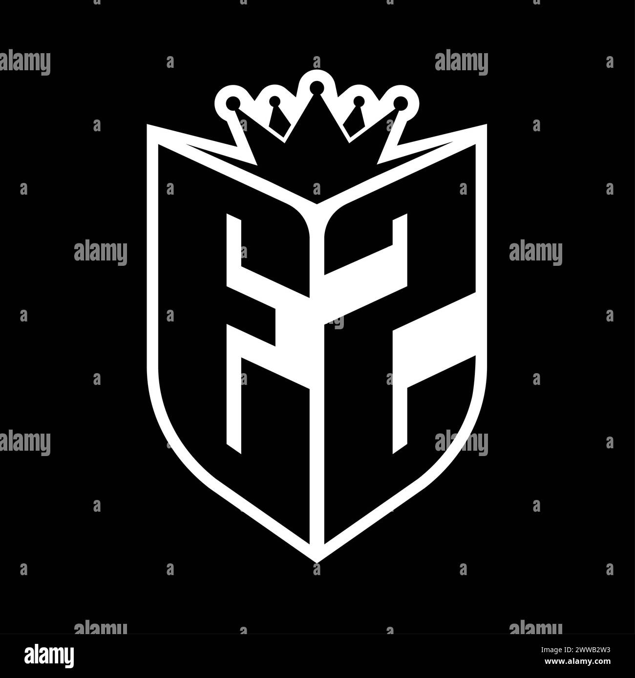 EZ Letter bold monogram with shield shape and sharp crown inside shield ...
