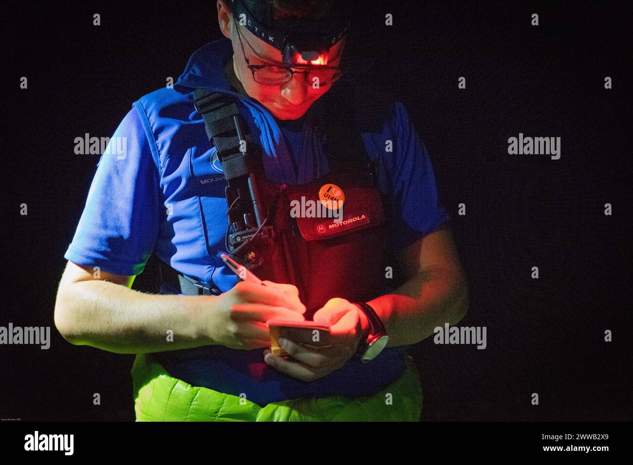 Report on a rescue device specializing in difficult mountain access. Stock Photo