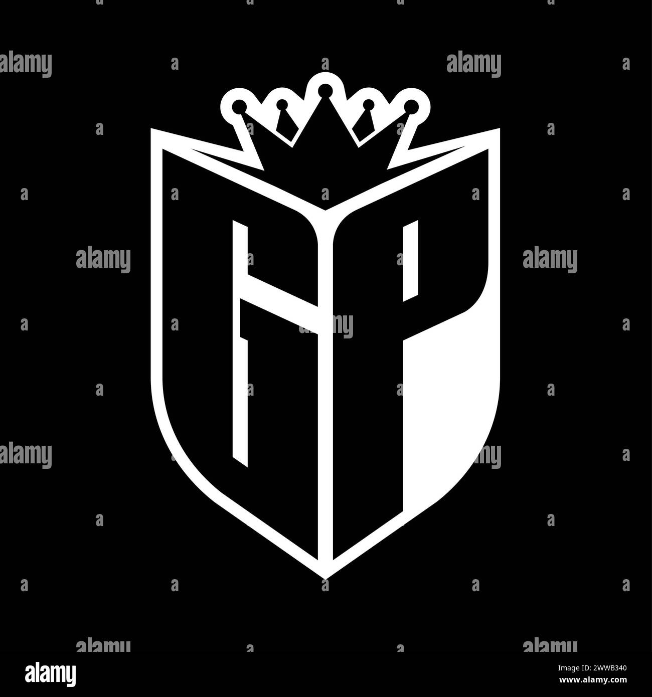 GP Letter bold monogram with shield shape and sharp crown inside shield ...