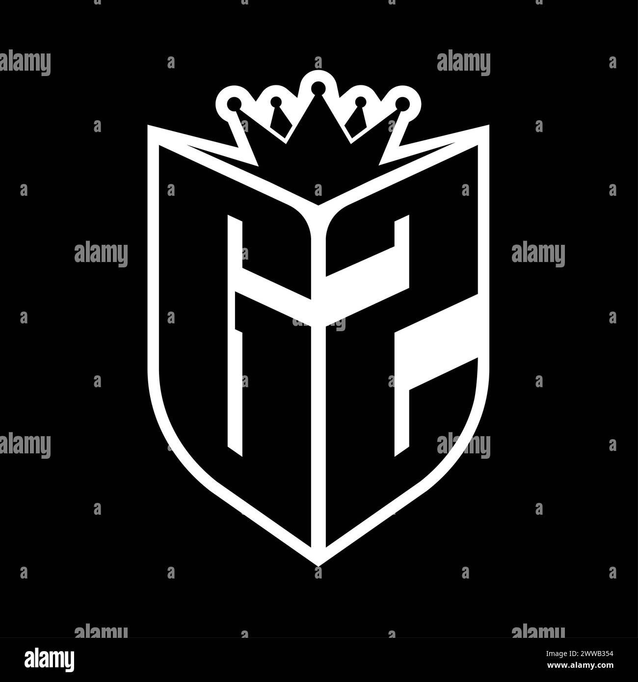 GZ Letter bold monogram with shield shape and sharp crown inside shield ...