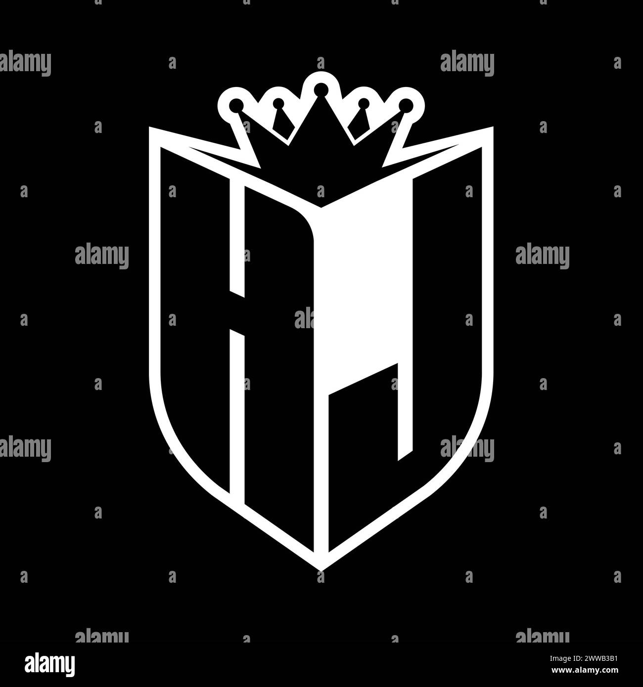 HJ Letter bold monogram with shield shape and sharp crown inside shield ...