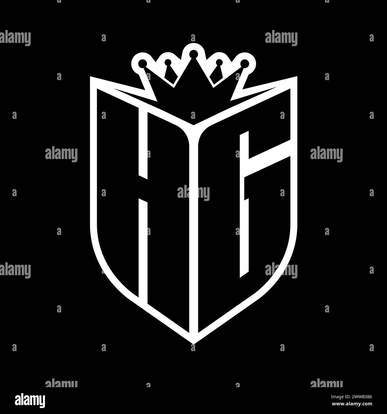 HG Letter bold monogram with shield shape and sharp crown inside shield ...