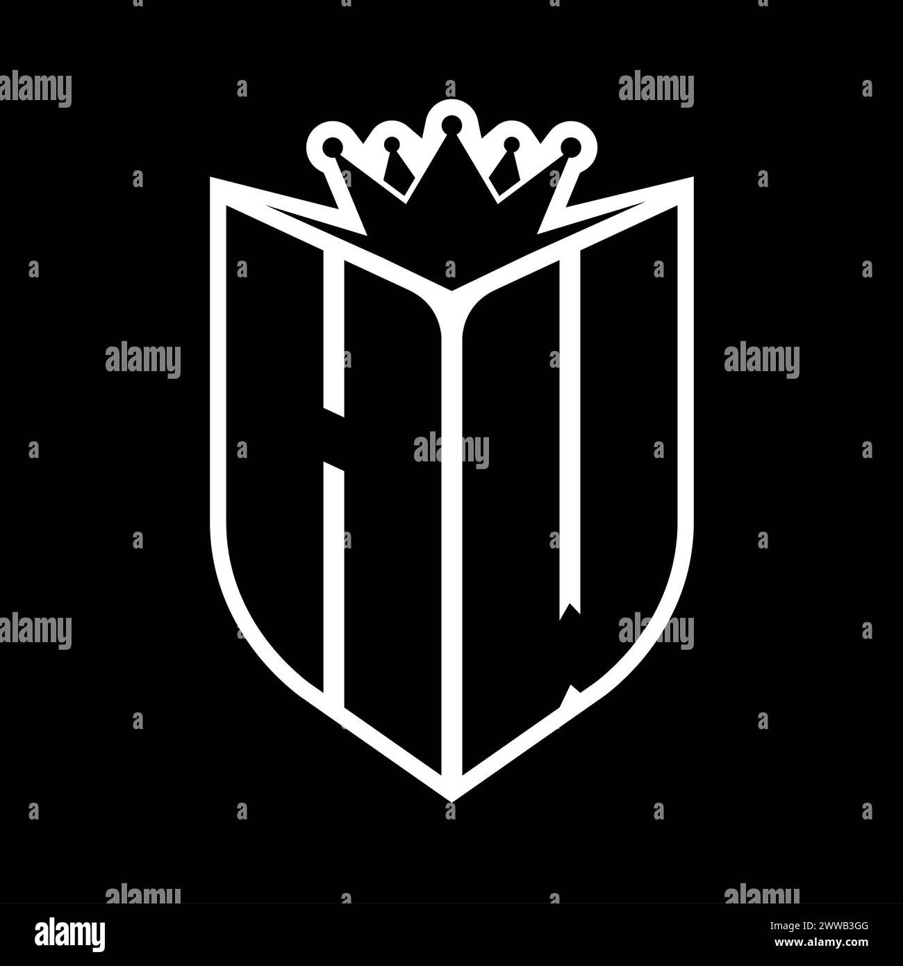 HW Letter bold monogram with shield shape and sharp crown inside shield ...