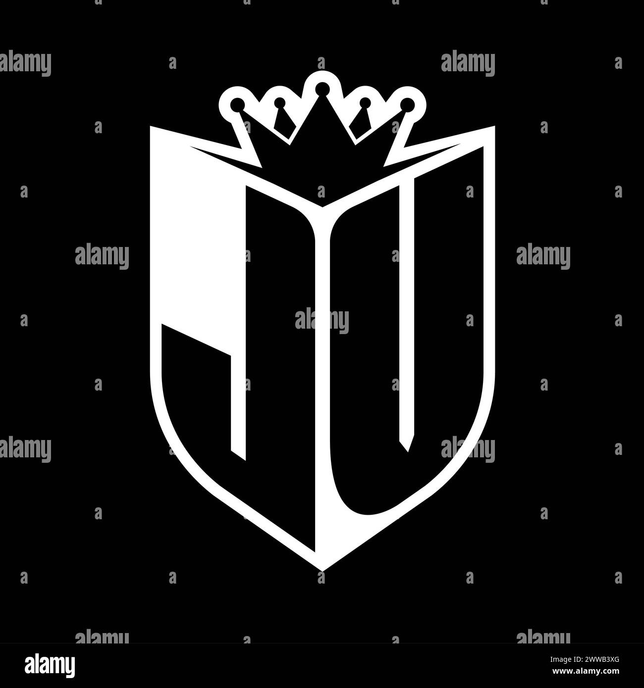 JV Letter bold monogram with shield shape and sharp crown inside shield ...