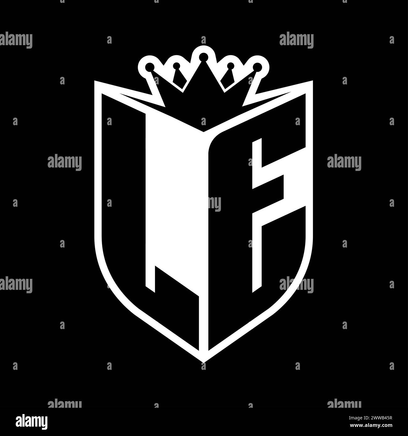 LE Letter bold monogram with shield shape and sharp crown inside shield ...