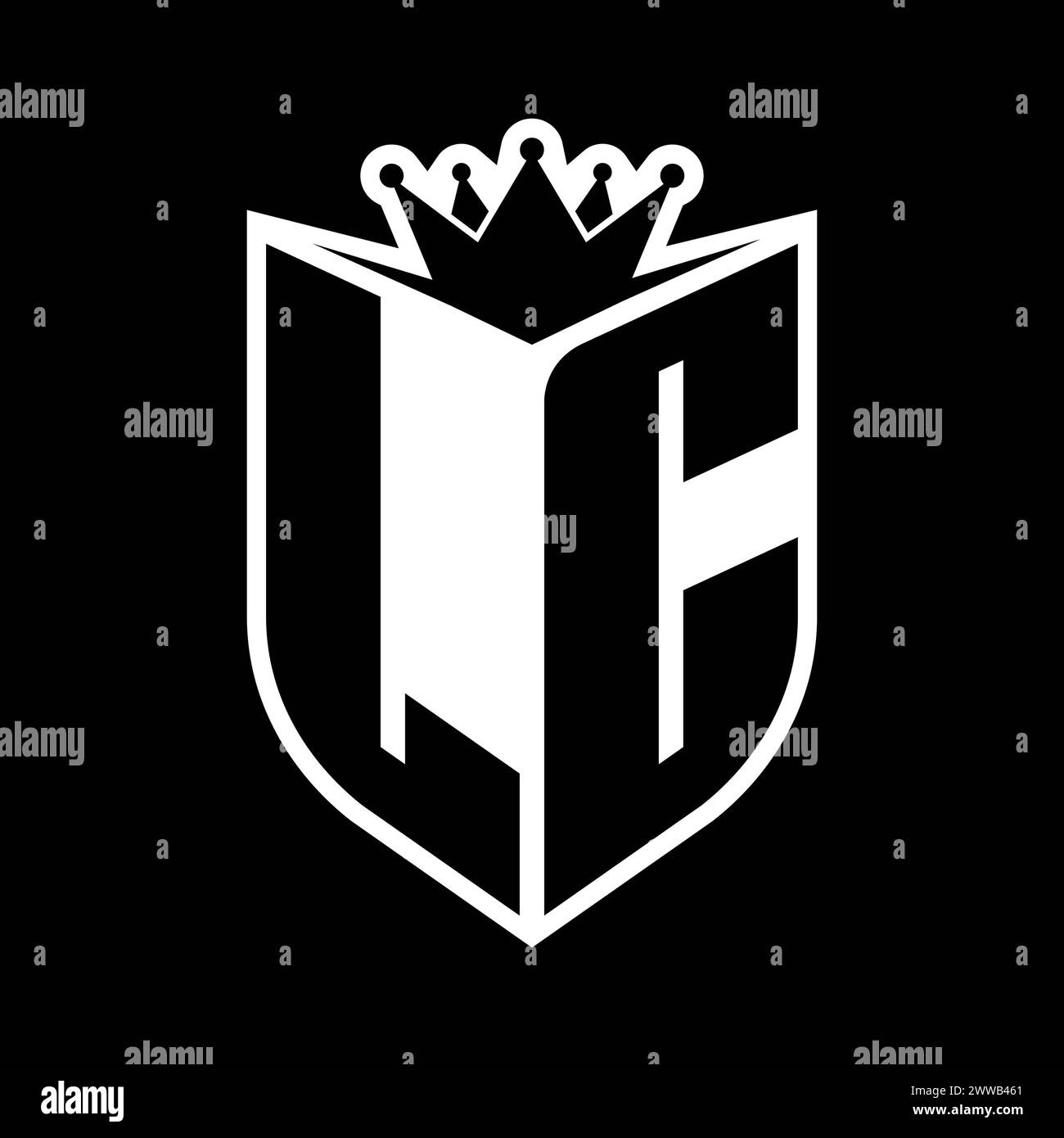 LC Letter bold monogram with shield shape and sharp crown inside shield ...
