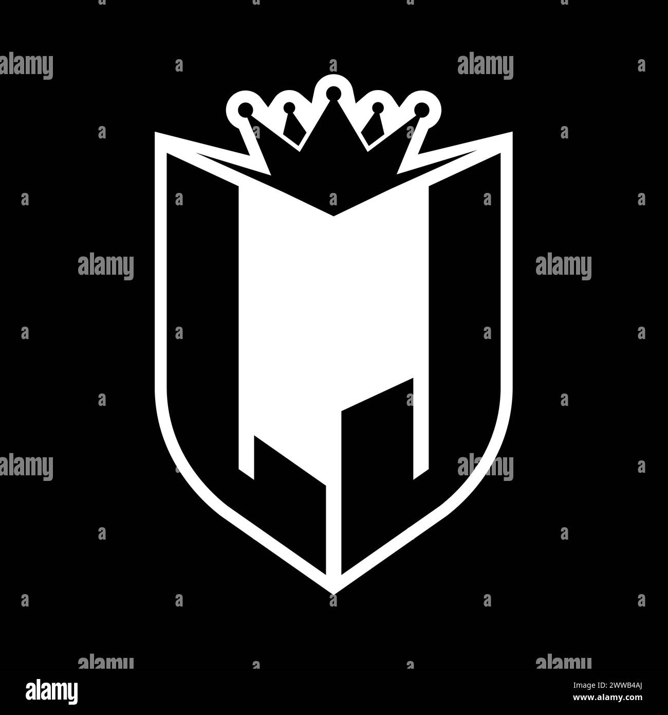LJ Letter bold monogram with shield shape and sharp crown inside shield ...