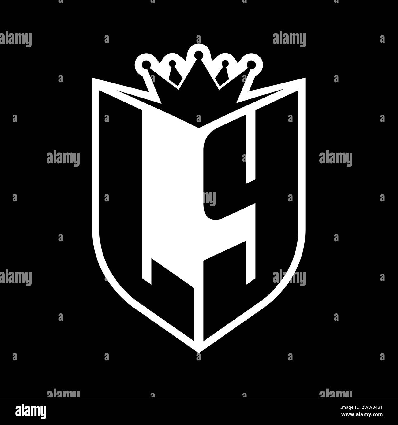 LY Letter bold monogram with shield shape and sharp crown inside shield ...