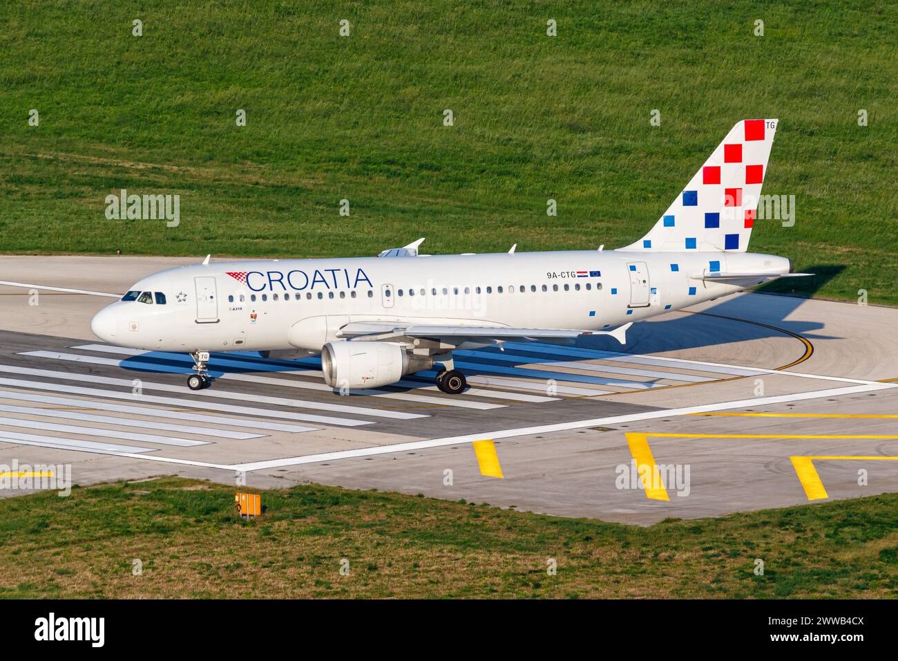 Split, Croatia - May 27, 2023: Croatia Airlines Airbus A319 airplane at Split Airport (SPU) in Croatia. Stock Photo