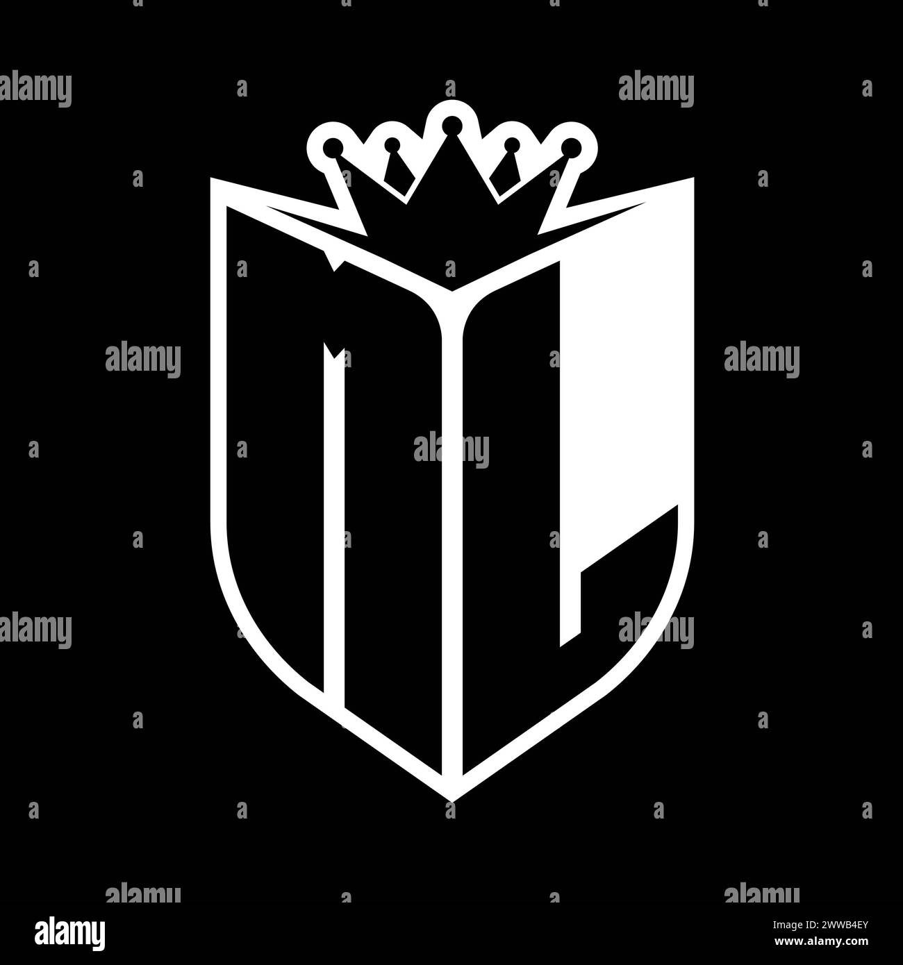 ML Letter bold monogram with shield shape and sharp crown inside shield ...