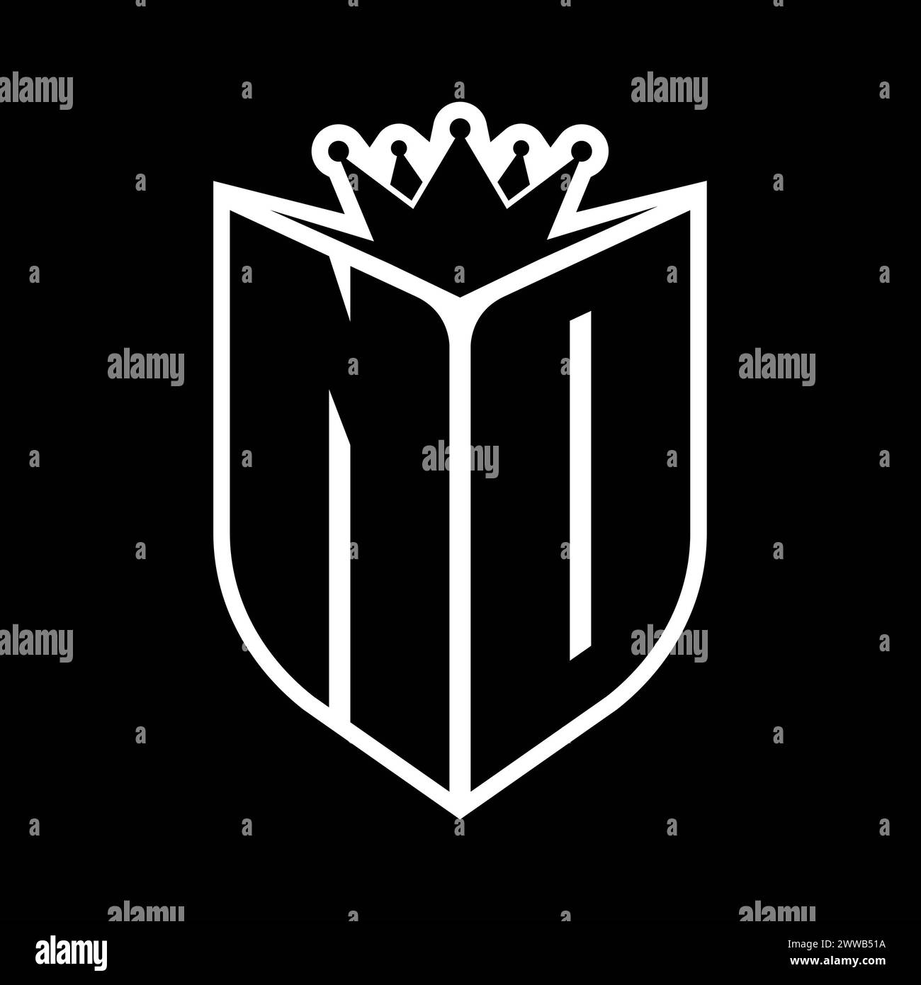 NO Letter bold monogram with shield shape and sharp crown inside shield