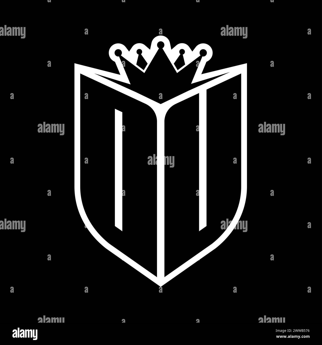 OU Letter bold monogram with shield shape and sharp crown inside shield ...