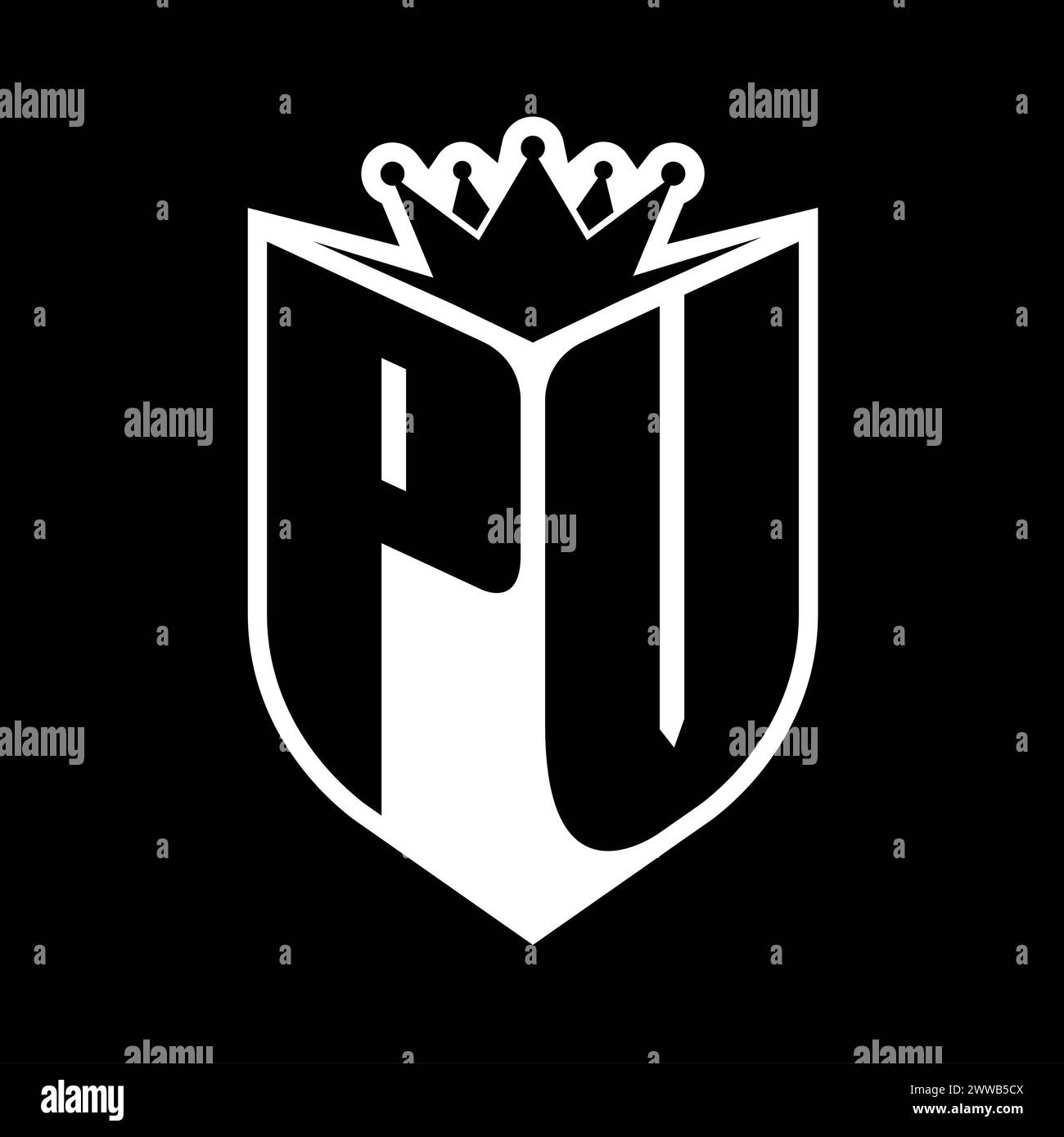 PV Letter bold monogram with shield shape and sharp crown inside shield ...