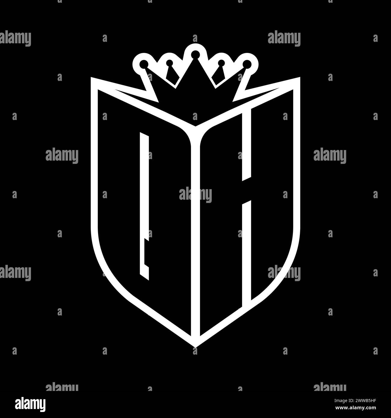 QH Letter bold monogram with shield shape and sharp crown inside shield ...