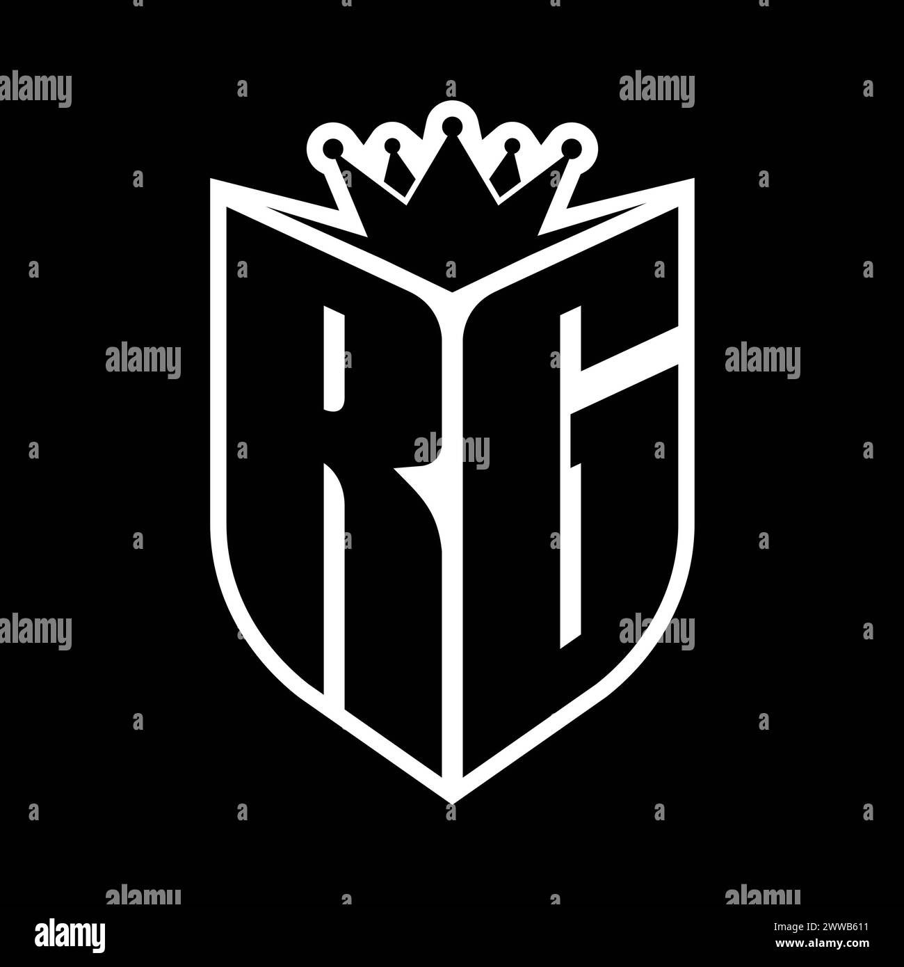 RG Letter bold monogram with shield shape and sharp crown inside shield ...