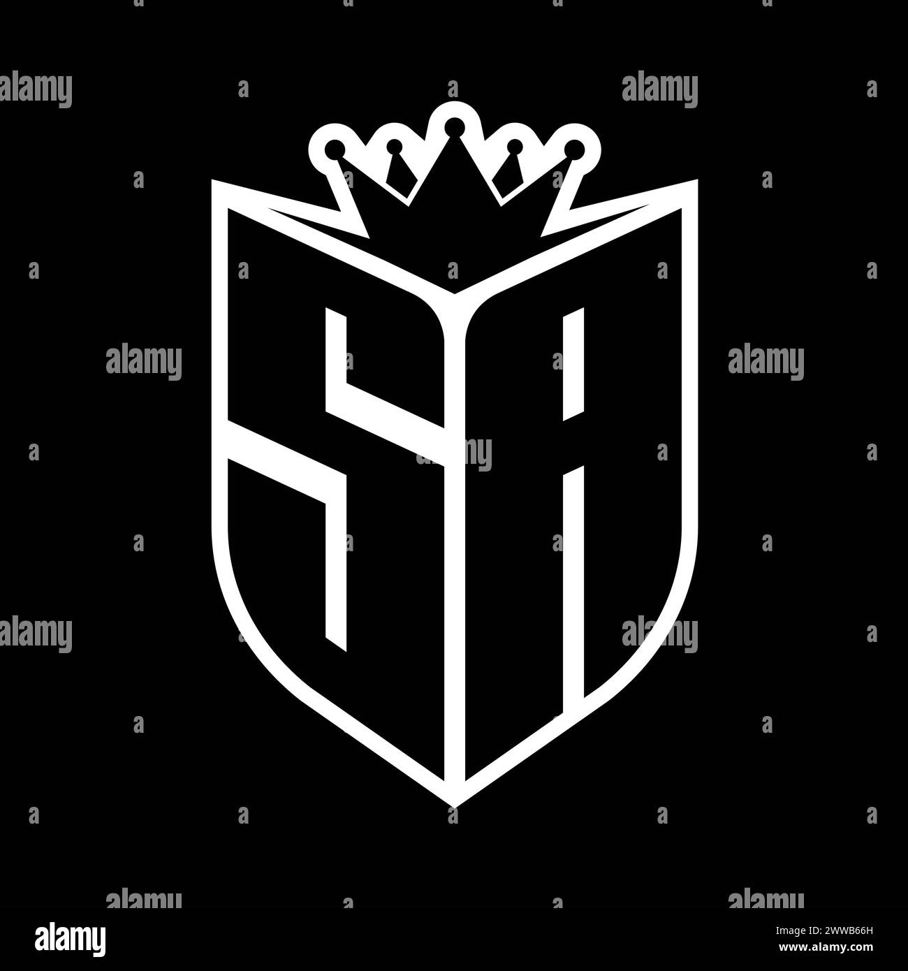 SA Letter bold monogram with shield shape and sharp crown inside shield ...