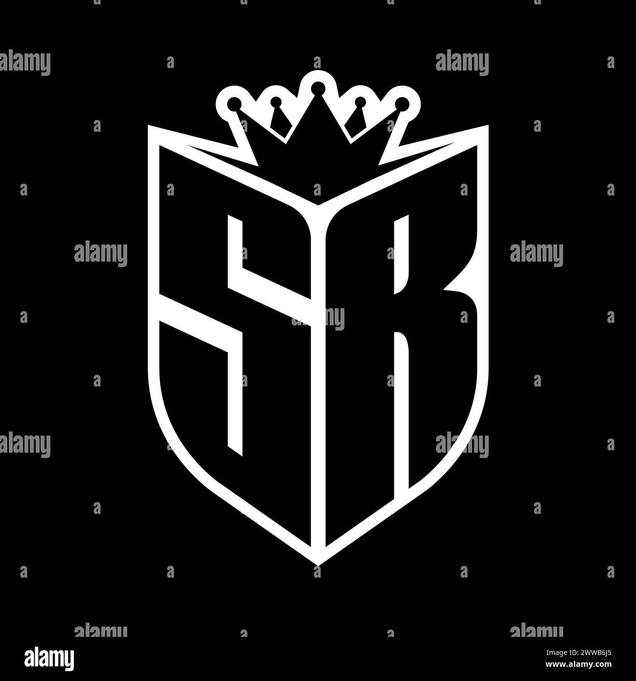 SR Letter bold monogram with shield shape and sharp crown inside shield ...