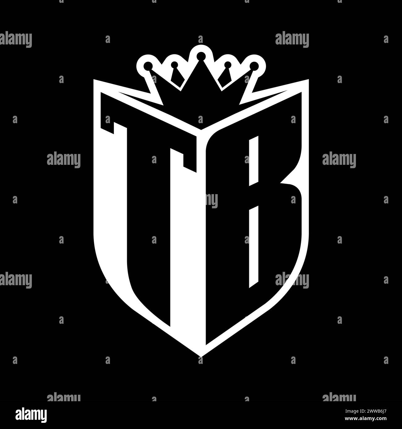 TB Letter bold monogram with shield shape and sharp crown inside shield ...