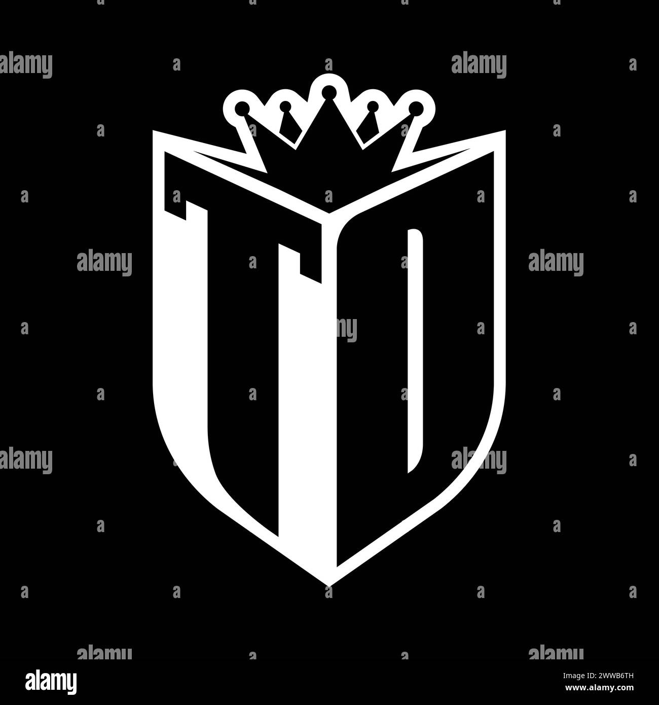 TD Letter bold monogram with shield shape and sharp crown inside shield ...