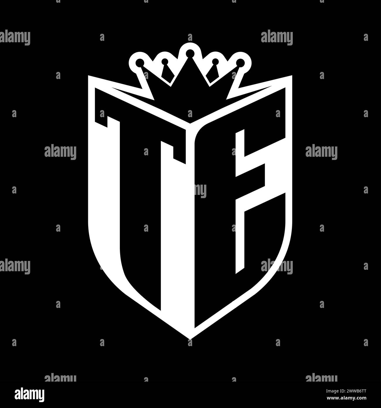 TE Letter bold monogram with shield shape and sharp crown inside shield ...