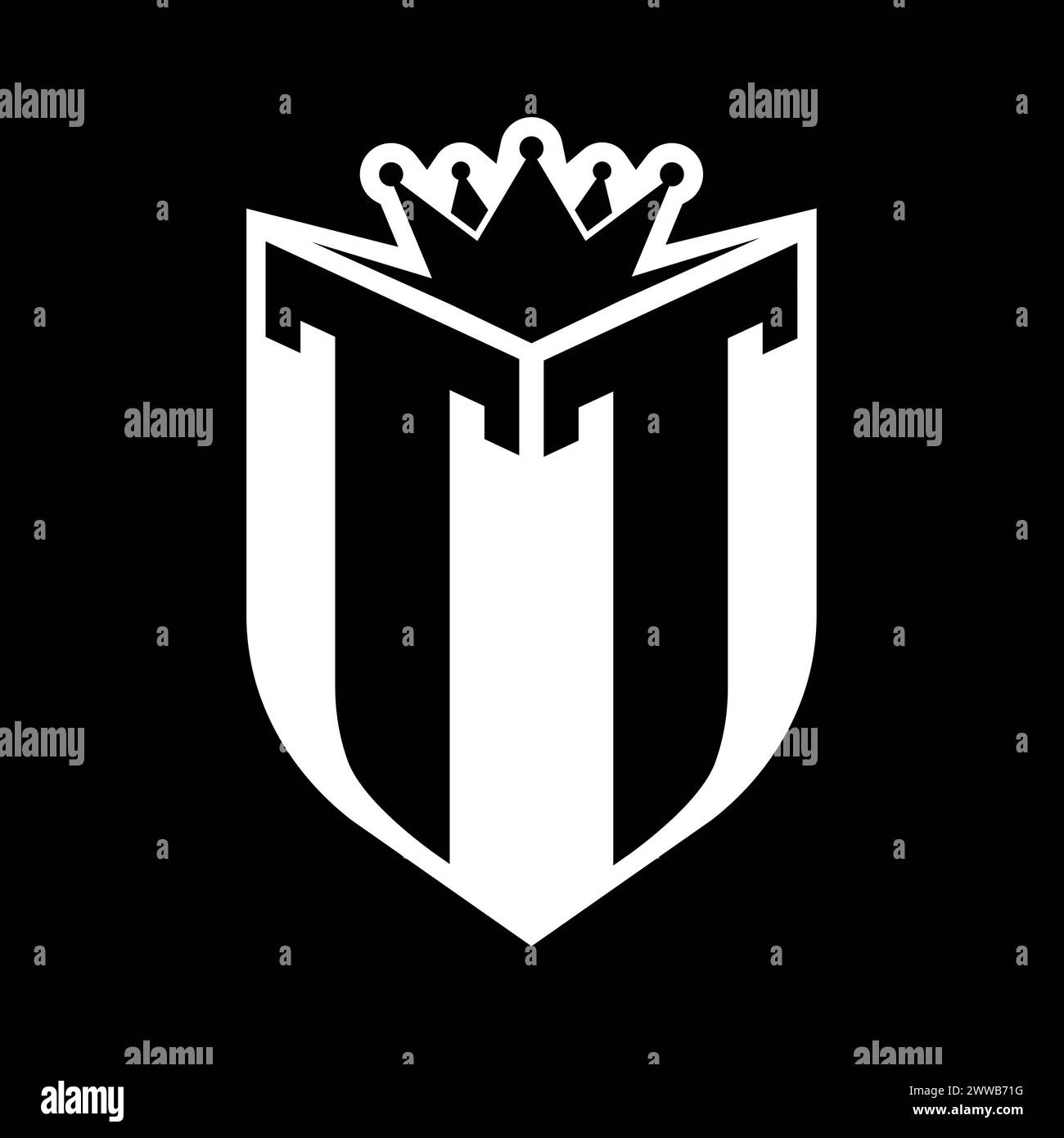 TT Letter bold monogram with shield shape and sharp crown inside shield ...