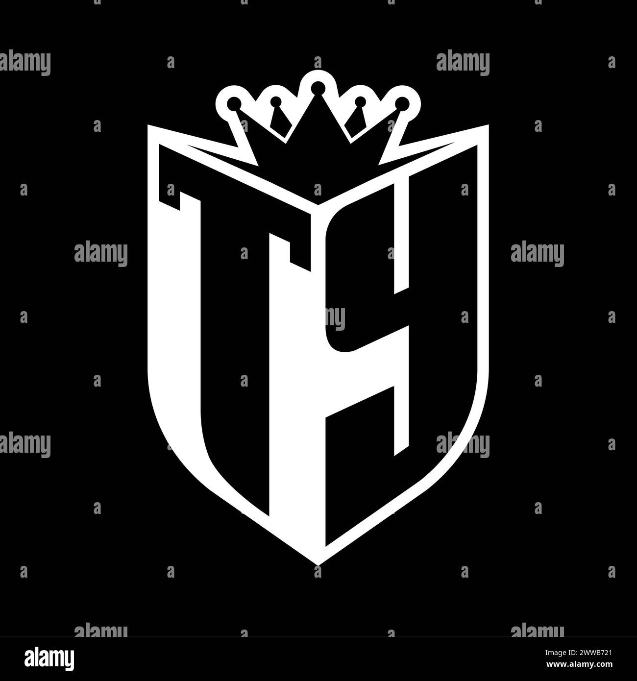 TY Letter bold monogram with shield shape and sharp crown inside shield ...