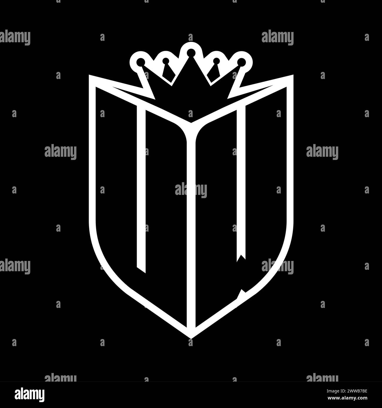 UW Letter bold monogram with shield shape and sharp crown inside shield ...