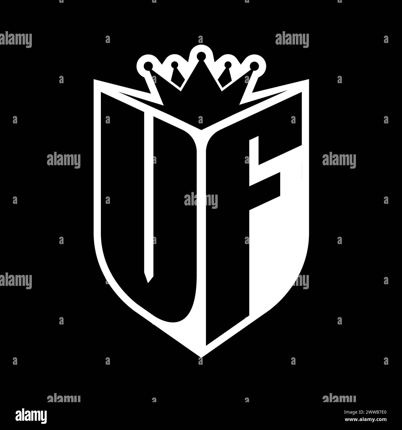 VF Letter bold monogram with shield shape and sharp crown inside shield ...