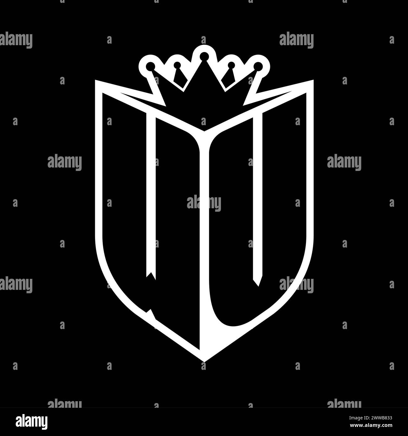 WV Letter bold monogram with shield shape and sharp crown inside shield ...
