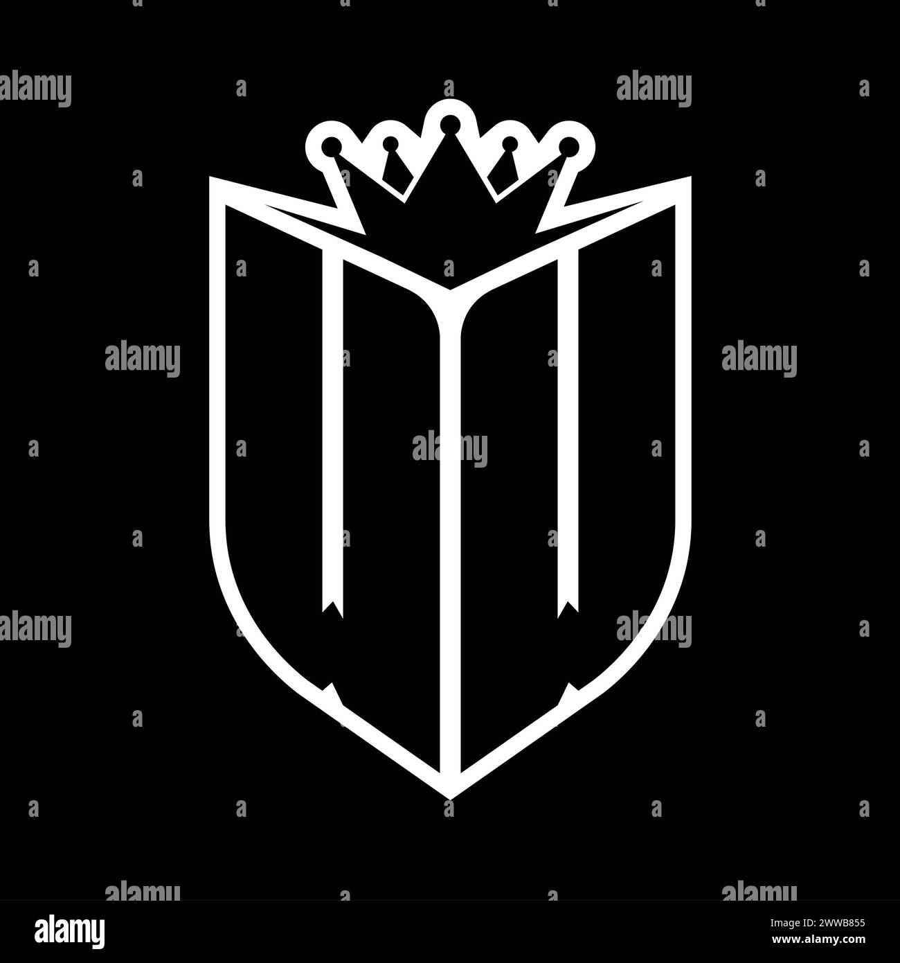 WW Letter bold monogram with shield shape and sharp crown inside shield ...
