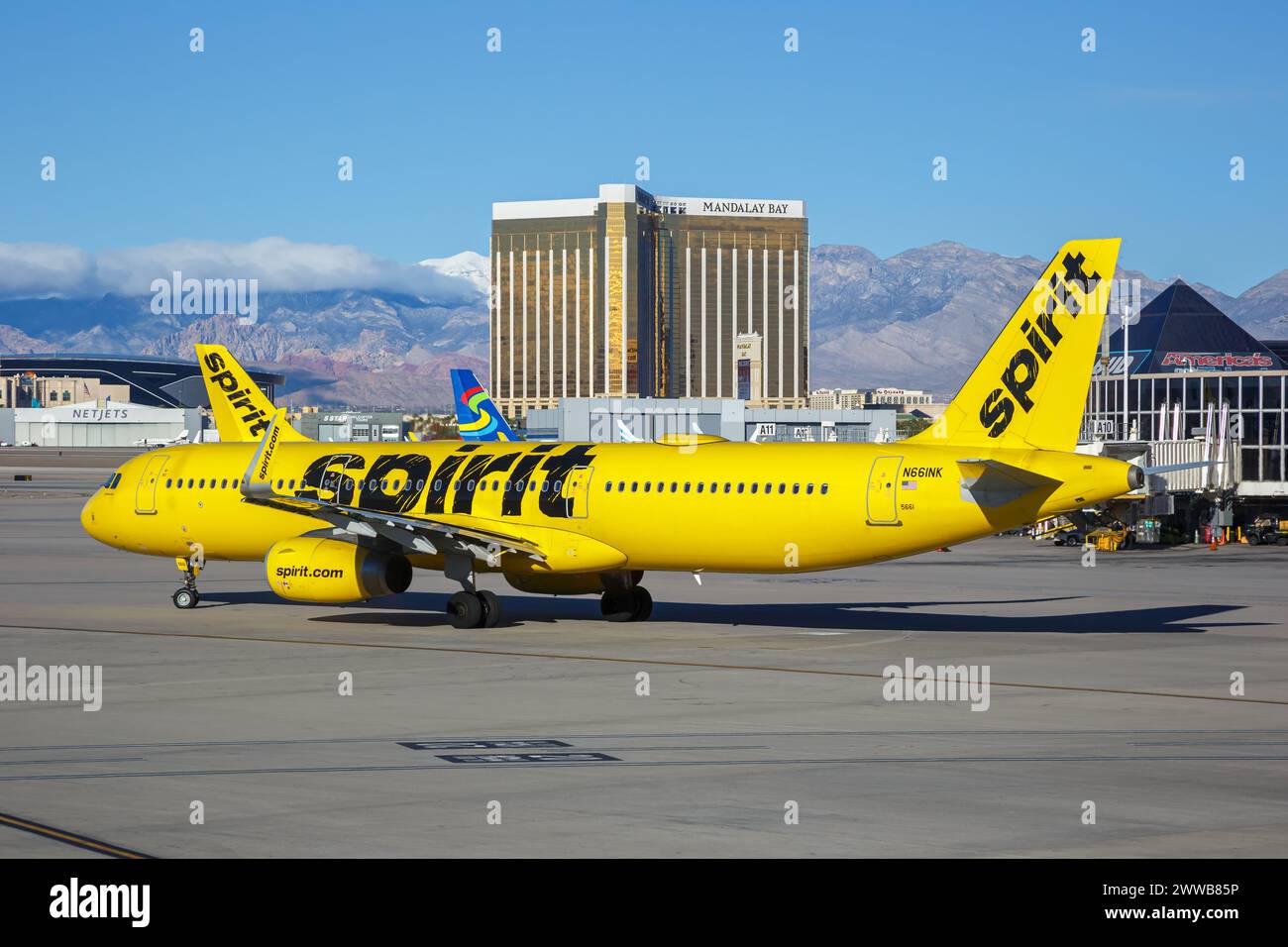 Las Vegas, United States - November 9, 2022: Spirit Airbus A321 airplane at Las Vegas Airport (LAS) in the United States. Stock Photo