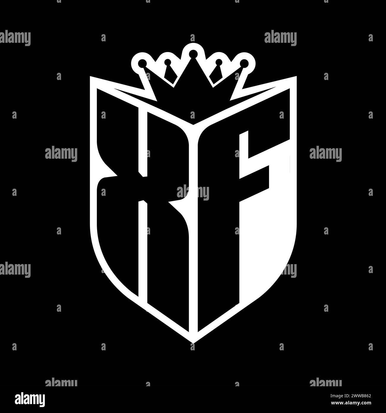 XF Letter bold monogram with shield shape and sharp crown inside shield ...