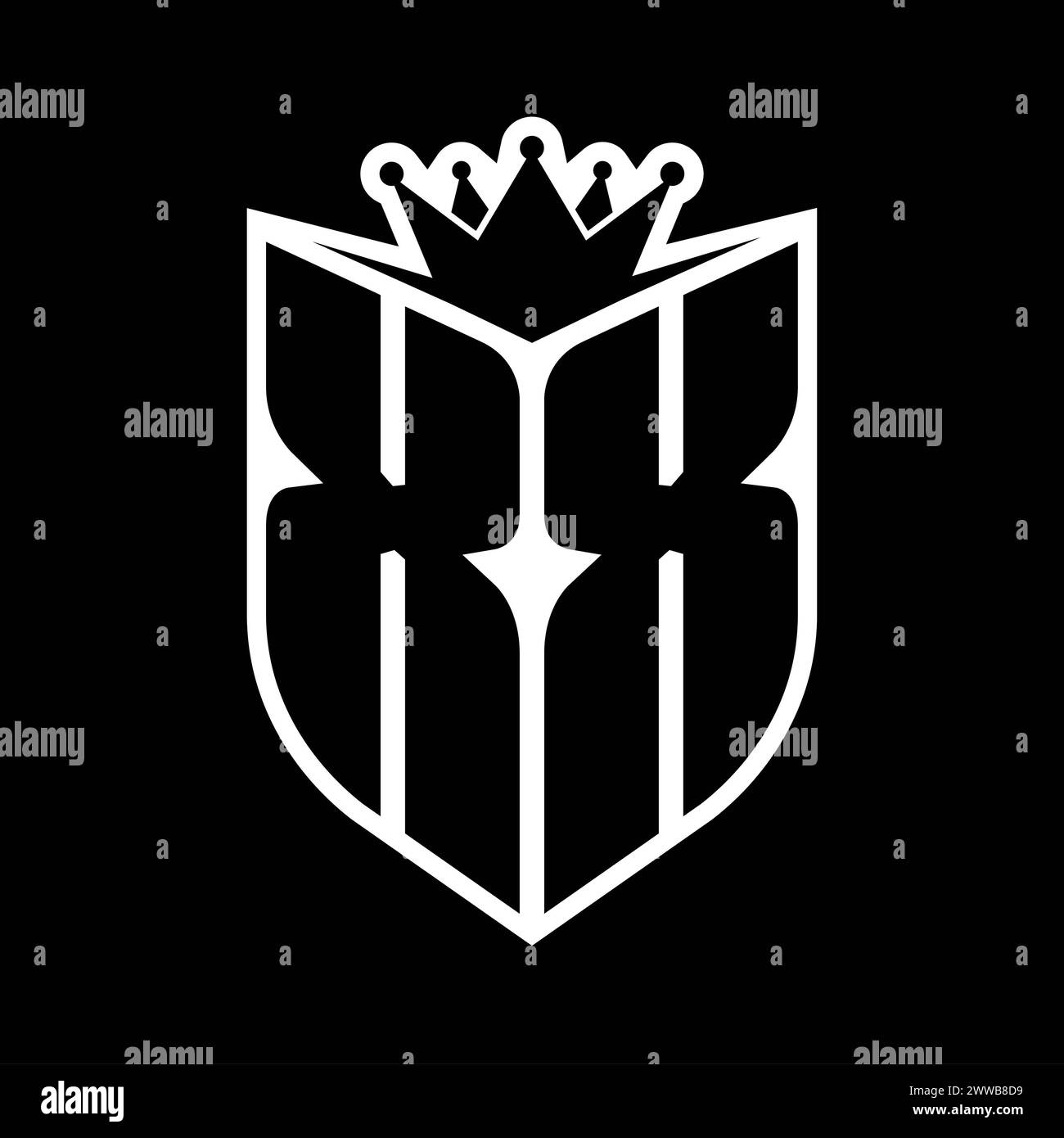 XX Letter bold monogram with shield shape and sharp crown inside shield ...