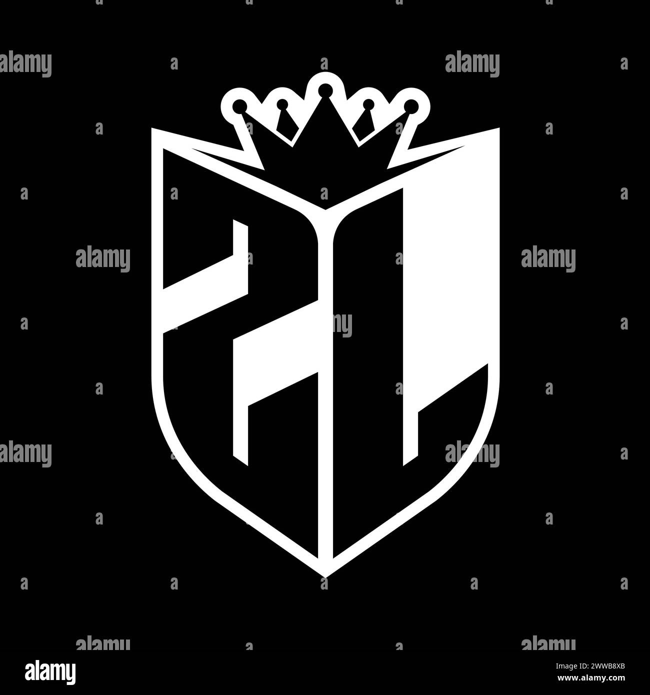 ZL Letter bold monogram with shield shape and sharp crown inside shield ...