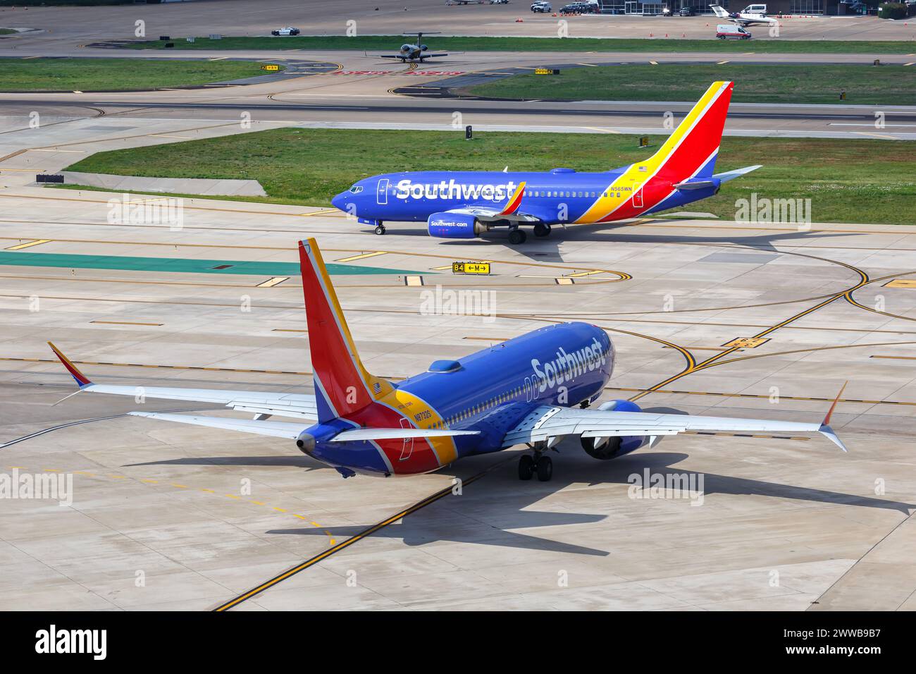 Dallas, United States - November 7, 2022: Southwest Boeing airplanes at Dallas Love Field Airport (DAL) in the United States. Stock Photo