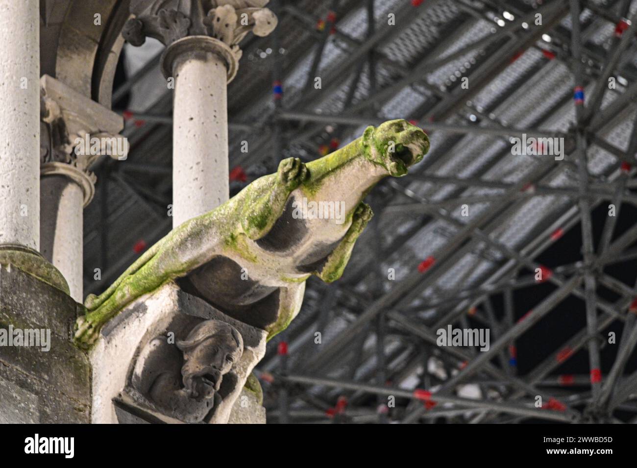 Scaffolding for the restoration of Notre-Dame de Paris Cathedral in France after the fire of April 15, 2019. Stock Photo