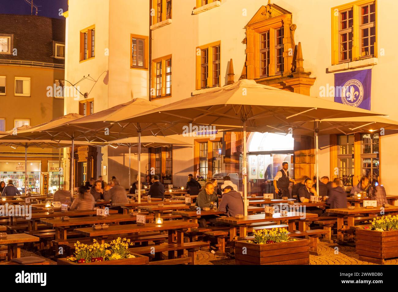 Darmstadt: square Marktplatz, Old Town Hall, restaurant in Bergstraße, Hessen, Hesse, Germany Stock Photo